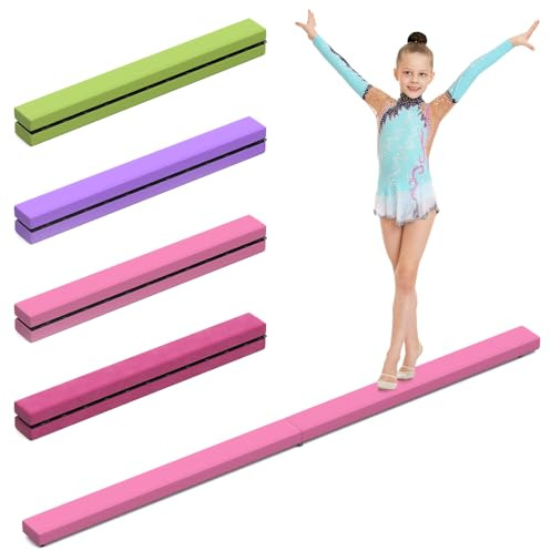 Erreyht Leather Balance Beam, Pink Gymnastics bar 2.1m/220 lbs Faux Suede, Folding Gymnastics Equipment for Birthday Gym Home Training Exercise Sports