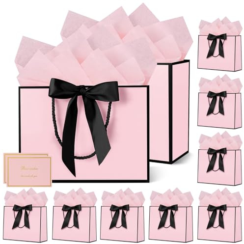 HONTIUS Geschenktüten, 10 Stück Geschenktüte Hochzeit Geschenktüte Groß mit 10 Grußkarten 10 Seidenpapier, 32*25*12cm Geschenktaschen für Weihnachten Geburtstag Hochzeit (D, 12.59''x 9.84''x 3.94'')