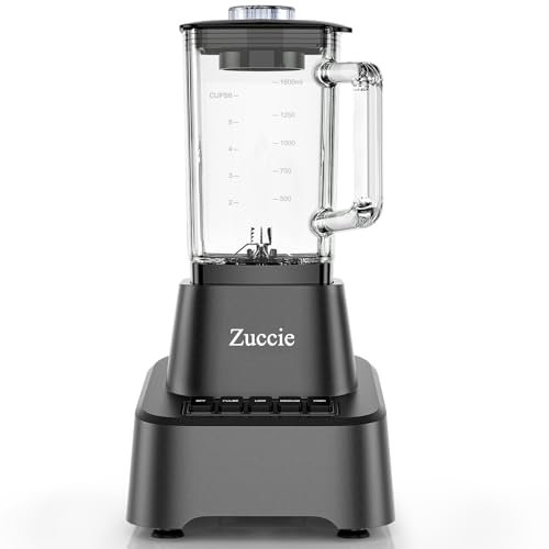 Zuccie Batidora de Vaso 1200W Licuadoras para Zumos y Batidos 1.6L Licuadora para Verduras y Frutas, 3 Velocidades +Pulso, 6 Cuchillas de Acero Inoxidable, Con Cuchillas y Cepillos de Repuesto