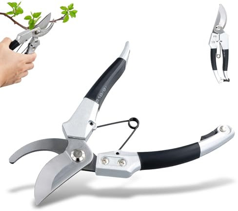 Forbici Potatura, Forbici da Giardino Professionali, Cesoie Giardinaggio, Utensile da Giardino, Lama SK5, per Piante, Siepi e Fiori (Nero)