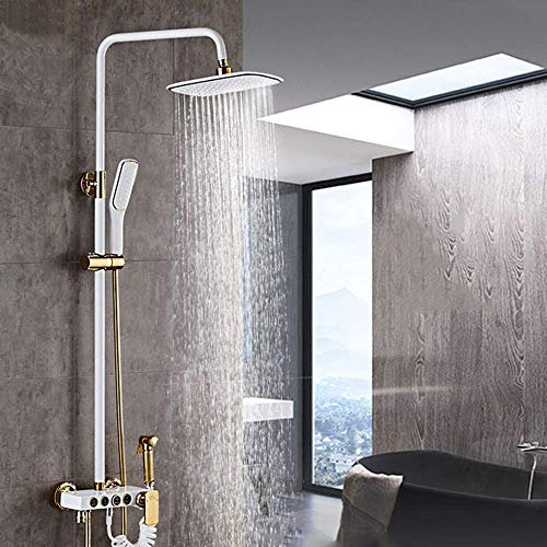 ZDLHGYBS Supercharged Top Spray White Copper Shower Faucet With Spray Gun Shower Set Lift Shower System Four Gears Beautiful practical