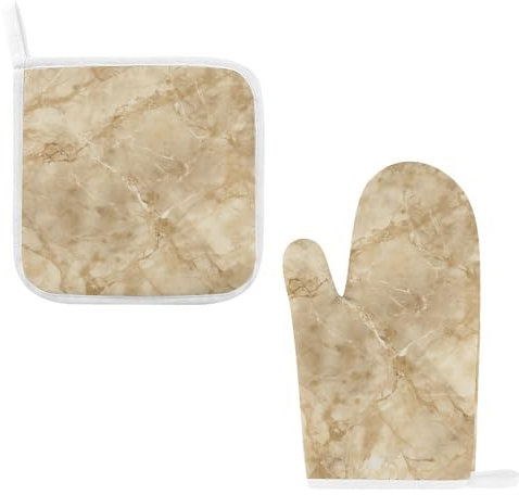 Ensemble de gants de cuisine et maniques en marbre beige clair, résistants à la chaleur, maniques isolantes avec boucle de suspension, gants de cuisine antidérapants pour la cuisson au four