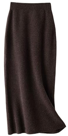 MGDIFYXAA Jupe pour Femme - Jupe Droite Unie Décontractée Chic Élastique Taille Haute Tricotée pour Femme, Mode Coréenne, Mi-Mollet, Longues Jupes pour Femmes, Hiver Café L
