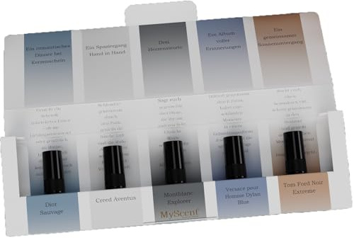MyScent Besonderes Parfüm Set Herren Geschenk für Ihn | Top 5 x 2 ML Parfüm mit passenden Aufgaben | Mann Parfum Discovery Set mit 2 ML Abfüllungen (FÜR SIE)