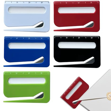 5Pcs Letter Opener Envelope Slitter,Mail Opener Tool,Envelope Opener Slitter,Envelope Opener for Office,Wrapping Paper Cutter with Hidden Blade, Package Opening Tool with Scale and Magnifying Glass