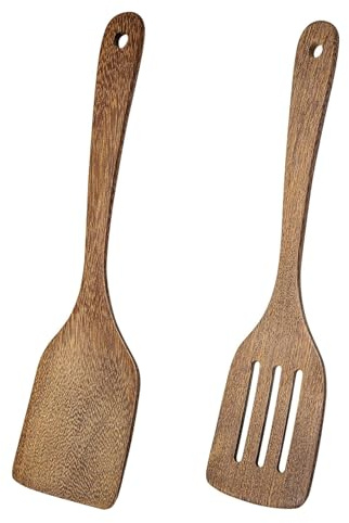 Juego de Utensilios de Cocina - Espátulas de Madera Cocina,Set de 2 Espátulas de Madera de 30 cm Espátula Plana Wok De Madera para Sartenes Antiadherentes y Woks