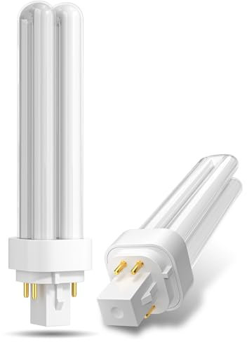 Lamptobe 18W GX24Q-2 4 Pin Compact Fluorescent Lamp - Warm White 2700K 2U Double Turn Tube Energy Saving Light Bulbs AC 220-240V 4 Pin PLC 830 CFL Non-Dimmable for Bathroom, Bedroom, Corridor (2-Pack)