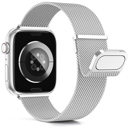 YDxingY Uhrenarmbänder Kompatibel mit Apple Watch 42mm/44mm/45mm/46mm/49mm Mesh Armbänder, Edelstahl Magnetisch Armband,Ersatzarmband für iWatch SE Series 10 9 8 7 6 5 4 3 2 1 Ultra,Silber