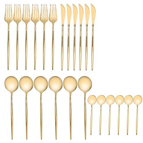 24 Pièces or, 24 Pièces Ensemble d'argenterie Couteau Fourchette Cuillère Antirouille Couverts en Acier Inoxydable Couverts pour la Fête à la Maison avec Banquets Ustensiles de