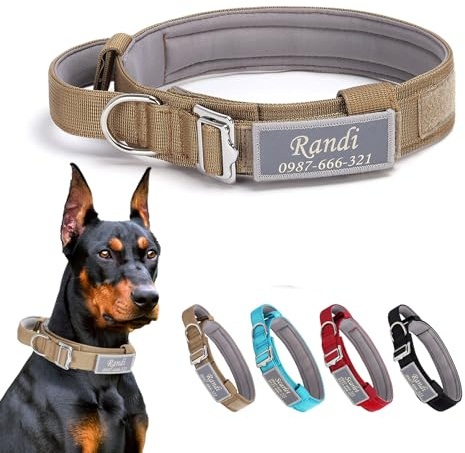 Taktisches Hundehalsband mit Kontrollgriff, Personalisiert Militär Hunde Halsband Weich gepolstertes Nylon Hundehalsband mit Namen Verstellbare Halsband für Große Mittlere Hunde