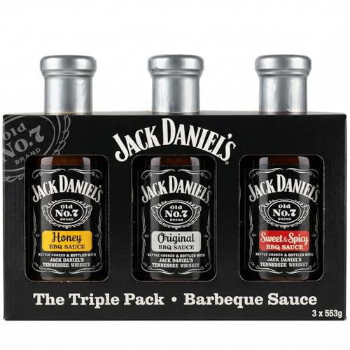 JD BBQ Sauce Triple Pack – 3 × 553 g (Honey, Original, Sweet & Spicy) | Salsas Barbacoa con Auténtico Tennessee Whiskey