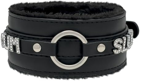 EverGlimp ORing Damen Kristall Buchstaben Halsband Halskette Verstellbare PU Leder Choker mit Ultraweichem Plüschfutter für Cosplay, 18.8'', Kunstleder, Ohne Edelstein.