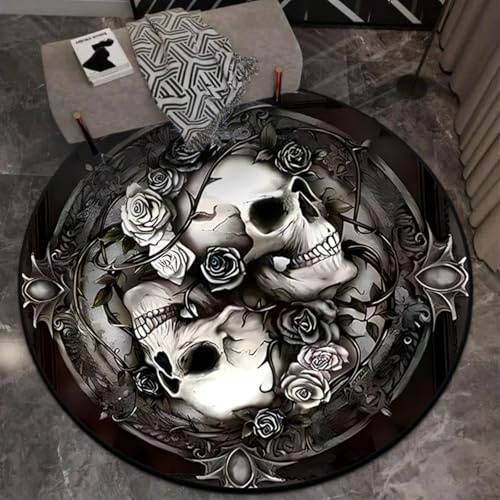 lFTEGUFKXS Totenkopf Skelett Teppich Gothic Deko rund Wohnzimmer Heim Bodenmatte Halloween Fest Dekoration Matte Decke (s1,60 * 60cm)