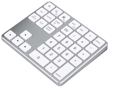 Knoruley Teclado Numérico Inalámbrico Bluetooth Dual de 2,4 GHz, Teclado Digital K35, Teclado Numérico Recargable de 300 MAh, Plateado y