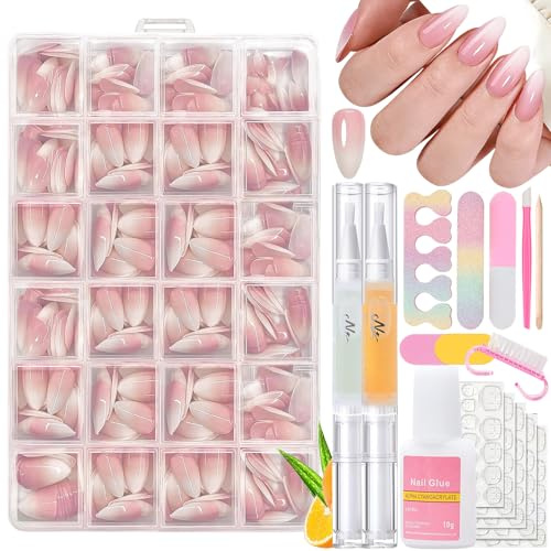 Falsche Nägel Tips Set - 360 Stück Gradient Press on Nails Alomnd, Französisch Falsche Nägel Zum Aufkleben mit 16Pcs Maniküre Set, Weiß Rosa Farbverlauf Fake Nails für Frauen Manicure (Rosa Mandel)
