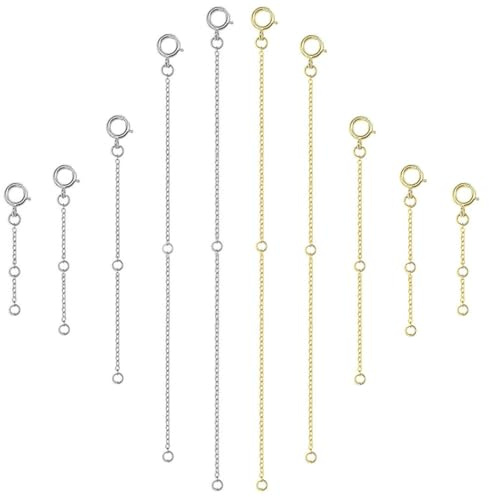 ZUWIJEQ 10Pcs Extensión de Cadena Necklace Extensor de Collar Cadena de Extensión Extensor de Joyería Extensor de Pulsera Extensor de Cadena Duradero para Hacer Joyas,Collares,Pulseras(3/5/8/10/15cm)