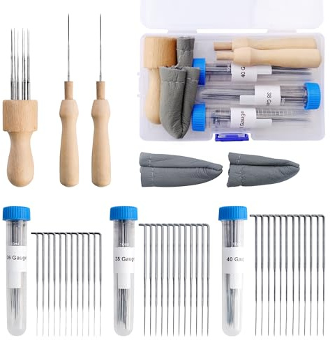 36 Pezzi Ago per Lana e Feltro, Kit Aghi per Infeltrimento ad Ago con Manici, Set di Aghi di Plastica per Bambini con Punteruolo per artigianato fai da te
