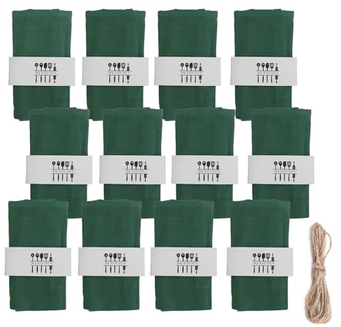 12 Stück Stoffservietten, Wiederverwendbare Stoffservietten, 100% Natur Leinen Tischdekoration 40x40 cm Leinenservietten Baumwolle Servietten Stoff Tischservietten für Party Geburtstag (Dunkelgrün)