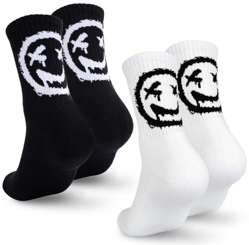 YYSWSAKY 2 Paar Tennissocken Herren 43-46 Sportsocken Herren Frottee Sohle Smiley Socken mit Motiv Baumwolle Weiß Tennis Socken für Männer