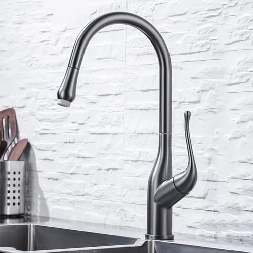 XJTNLB Spülenarmatur Ausziehbar Retro Wasserhahn Küche Grau 360° Drehbar Küchenarmatur mit Brause Ausziehbar Edelstahl