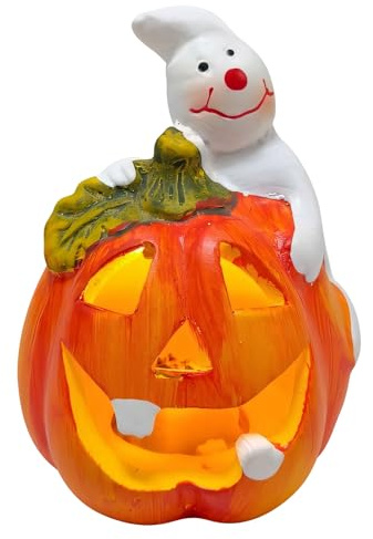 Herbstdeko Kürbis Laterne mit LED Licht,Halloween Deko Innen Kürbis Leuchtende Handgemalt Durchbrochen Hexenhut Kürbislampe,Herbst Deko Kürbislaterne Keramik für Tischdeko Erntedankfest Party (A)