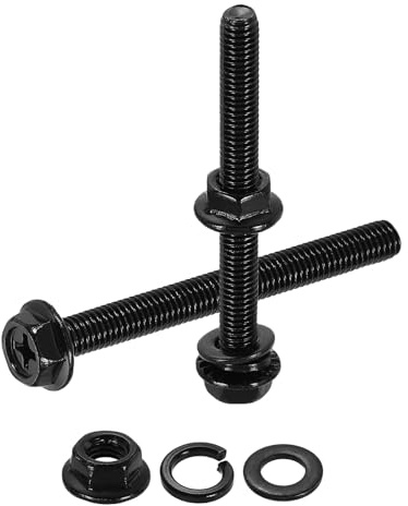 sourcing map M5 x 50mm Phillips Flanged Hex Head Bolts, 10Pcs 304 SS Black | Stainless Steel Flange Hexagon Screws with Nuts, Flat & Lock Washers, Fully Threaded, for Machinery Industry Home