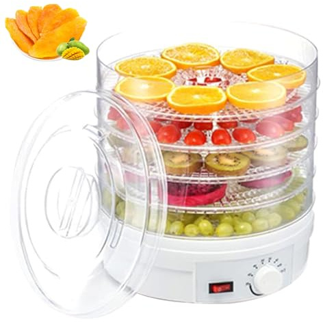 Fruit Dryer Machine, Food Dehydrator with 5 Removable Trays, 35-70° Temperature Adjustable Mechanical Control for Fruit Meat Vegetables Beef Dryer Veg Preserver Machine