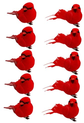 DECOMELODY 10stücke Weihnachtsbaumdeko mit Clip für Rote Vogelfiguren Hängende Ornamente aus Robustem Material Christbaumanhänger als Foto-Requisiten