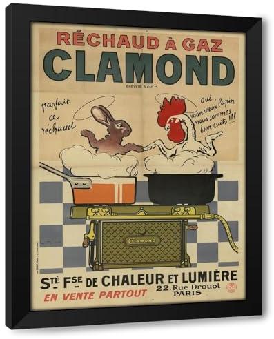 ArtDirect Réchaud à gaz Clamond. Société française de chaleur et lumière, 22, rue Drouot, Paris. lapin, coq (1900-1920) Custom Framed Art Print Giclee Print or Canvas Options with Various Sizes and Customization by Georges Meunier