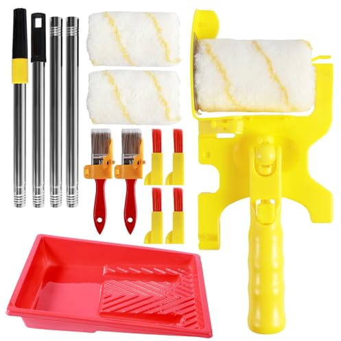 Paint Edger Roller Brush Kit, Clean-Cut Wall Painting Roller with Extension Pole and Tray, Handheld Paint Edger Combo Set, Trimming Color Separation Painting Tools for Door Window