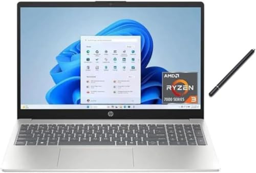 HP Écran tactile HD pour ordinateur portable 15,6 AMD Ryzen 3 7320U (Beat Intel Core i5-1155G7) | AMD Radeon Graphics | Webcam | RAM DDR5 8 Go | SSD 256 Go | Windows 11 Home | Ensemble avec stylet