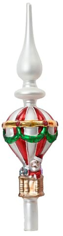 Christbaumspitze Heißluftballon Weihnachtsmann Echt Glas Weiß Rot Weihnachtsbaumspitze