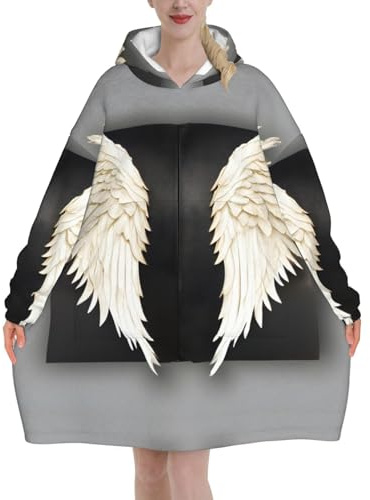 Couverture à capuche surdimensionnée pour adultes avec imprimé plumes d'ange - Légère et facile à porter