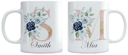 Personalised Mug with Name and Initial, Custom Printed Ceramic Coffee Cup, Unique Monogram Letter Cup 11oz Gift for Birthday, Wedding, Anniversary, Mother’s Day, Xmas, Custom Name Mug for Men & Women