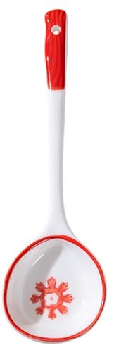 Soup Ladle Long Handle Ceramic Soup Spoon, Hand Painted underglaze Color Large, Japanese Miso for Cereal Sauce Gravy, 2 Pieces(Red)