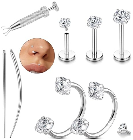 LOLIAS 16/18G Nasenpiercing Gold Piercing Ohr Helix Hufeisen Silber | 16G/18G Body Piercing Jewelry with Tragus Labret Ohrstecker Septum Lippenpiercing Schmuck for Damen