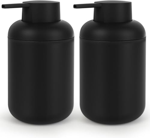 Topsky Seifenspender Set 2er, 330 ml, Schwarz, mit Pumpe | Tropffreier Flüssigseifenspender aus Kunststoff im Vintage-Design – ideal für Küche, Bad, Dusche und Waschbecken