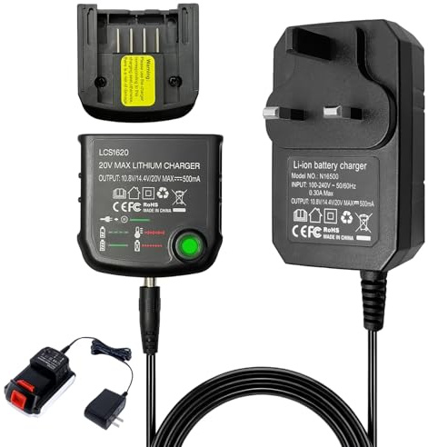 LCS1620 18V Lithium Ion Battery Charger Replacement for Black&Decker, 18V Lithiumion Battery Drill Charger for LBXR20 LBXR20-OPE LB20 LBX20 LBX4020 LB2X4020 LBXR2020-OPE LB2X3020-OPE LED Indicator