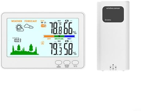 Tidgel Wireless Weather Station with LCD Color Screen, 433MHz Indoor Outdoor Thermometer Hygrometer, IP4 Waterproof Sensor, 12H Forecast for Home Garden(white)