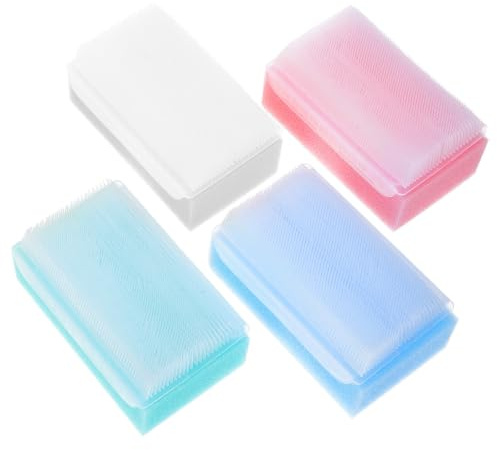 TEHAUX 4pcs Soft Bath Scrubber for Babies, Double-Sided Small Sponge Coarse and Fine Sides for Gentle Skin Cleansing and Bath Massage, for Shower and Cradle Cap Care