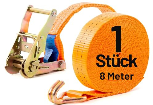 Pallit Spanngurt mit Ratsche und Haken 8 m bis 2000 kg, bis 2,0 t / 2000 daN, zweiteilig 2-TLG Ratschengurt Orange, 35 mm Gurtbreite Zurrgurt