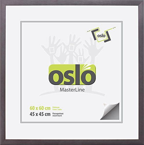 OSLO MasterLine Bilderrahmen 60 x 60 quadratisch stahl dunkel silber Aluminium 3 cm breit Echt-Glas Alu-Rahmen massiv