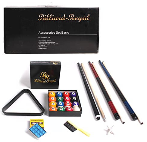 Billiard-Royal Billard Accessoires-Set Zubehörset Basic Geschenke für Männer enthält Queues Kugeln Triangel Bürste Billardkreide für Anfänger und Fortgeschrittene