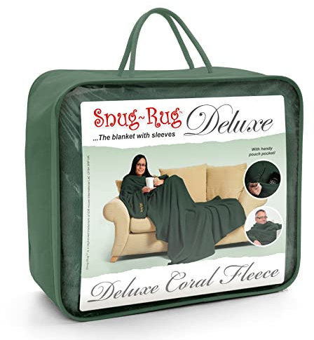 Snug Rug Deluxe Kuscheldecke Mit Ärmeln Für Erwachsene Ärmeldecke Vlies-Decke Mit Ärmel Aus 260gsm Coral-Fleece Superweiches Luxuriöser Weicher Stoff Lange Übergroße Ärmel Mit Tasche (Grün)