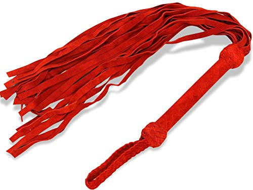 Klassischer Flogger Peitsche Handarbeit Wildleder. Premium Lederpeitsche mit 25 Ledersträngen in Rot