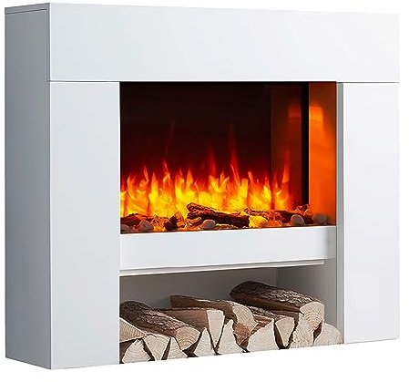 BALDERIA Elektrokamin Naran | Elektrischer Standkamin mit 3D-Flammeneffekt | Elektro Heizung 2000W, LED-Beleuchtung | Kamin mit Fernbedienung, Timer, Startsteuerung & Thermostat | Weiß