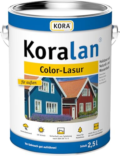 KORA® Koralan® Color-Lasur für Holz im Außenbereich, wetterfeste Holzlasur auf Naturöl- und Wasserbasis, schützt vor Witterungseinflüssen, ideal für Holz im Garten (Ebenholz, 2,5 Liter)