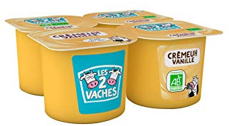 Les 2 Vaches Yogur, vainilla crema de vainilla, 4 x 95 g