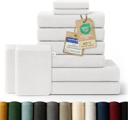 Blumtal - Set med handduk - 2 badhanddukar - 4 handtorkar - 2 gästhanddukar - 2 tvättlappar - mjuk och absorberande - 100% bomull - Oeko-TEX® certifierad - vit