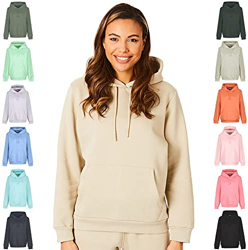 Light & Shade Damen Super Soft Touch Loungewear Kapuzen-Sweatshirt-Oberteil, Sand, M